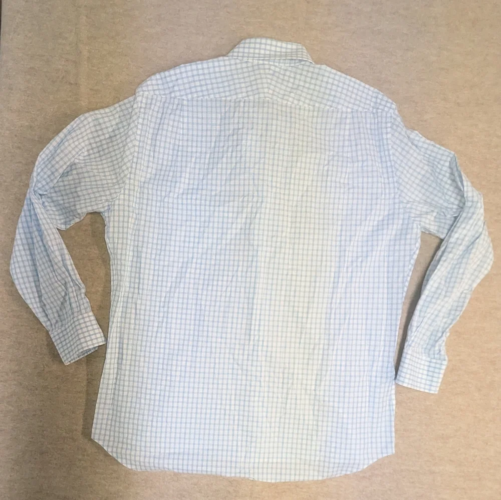 Peter Millar Sky Blue & White Checkered Cotton Button Down Shirt Mens Size 17-43 - Picture 7 of 7